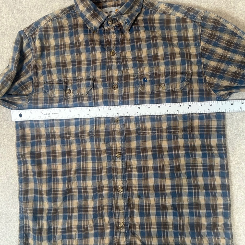 Carhartt Button Down Shirt Mens Medium Blue Tan Plaid Long‎ Sleeve Workwear 1237 - Picture 5 of 9